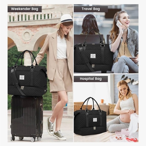 NWT LOVEVOOK Black Quilted Travel Bag Set - Picture 6 of 12